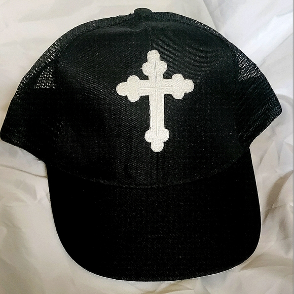 NEW *The Cross* Trucker Hat! White Cross. Black Cap. Christianity. Catholicism - Picture 5 of 5